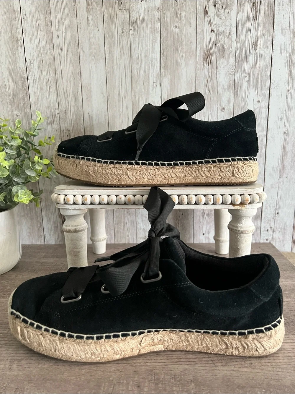 UGG Brianna Black Suede Espadrille Platform Sneakers Size 10